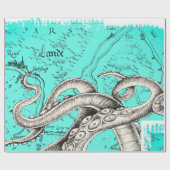 Tentacles Octopus Aquamarine Vintage Karte Geschenkpapier (Flach)