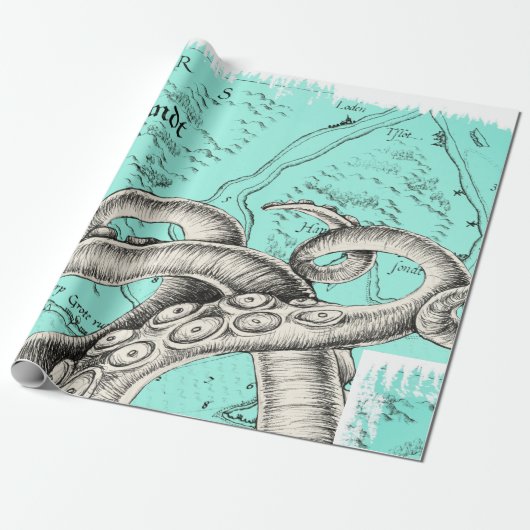 Tentacles Octopus Aquamarine Vintage Karte Geschenkpapier (Ungerollt)