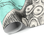 Tentacles Octopus Aquamarine Vintage Karte Geschenkpapier (Rolleneckpunkt)