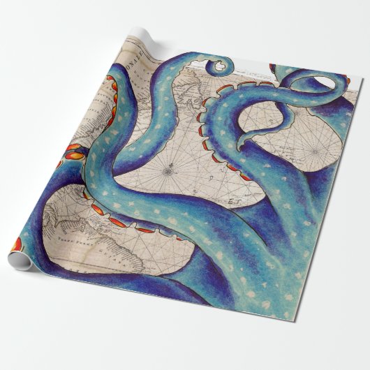 Tentakel-dunkelblaue Karte Vintag Geschenkpapier (Ungerollt)