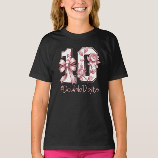Tenth Birthday Girl Pink Coquette Bow Turning 10 T-Shirt (Vorderseite)