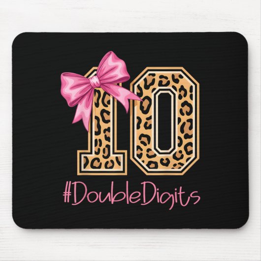 Tenth Years Old Girl Birthday Bow Coquette Leopard Mousepad (Vorne)