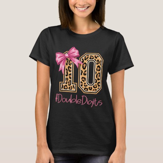 Tenth Years Old Girl Birthday Bow Coquette Leopard T-Shirt (Vorderseite)