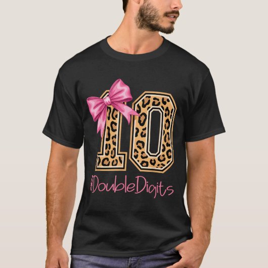 Tenth Years Old Girl Birthday Bow Coquette Leopard T-Shirt (Vorderseite)