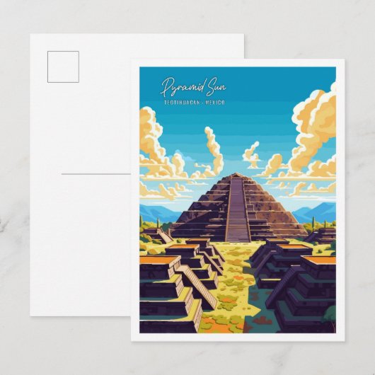 Teotihuacan Mexico Vintage Reise Illustration Postkarte (Vorne/Hinten)