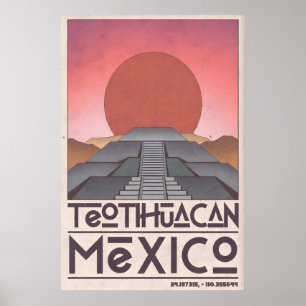 Teotihuacan-Wandkunst, geometrische Pyramide, gedä Poster