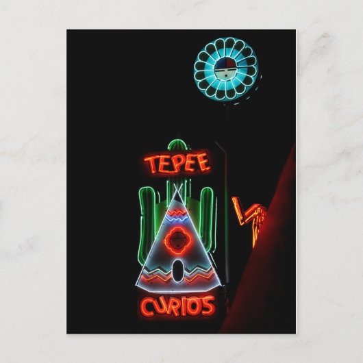 Tepee Curios Neon Sign, Tucumcari, N.M. Postkarte (Vorderseite)