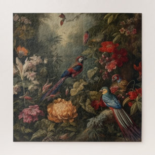 Teppich aus tropischen Aras und exotischen Blüten Puzzle