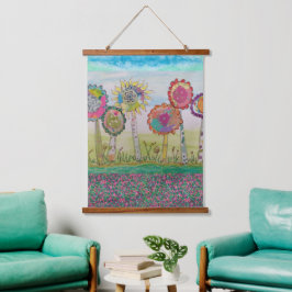 Teppich - Fantastische Blumen  Wandteppich Mit Holzrahmen