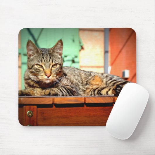 Teppich Maus gefleckte Katze auf einem Gartentisch Mousepad (Mit Mouse)