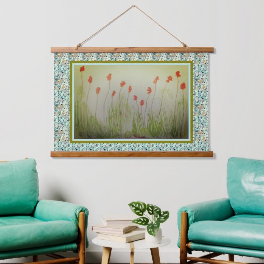 Teppich - Rote Wildblumen Wandteppich Mit Holzrahmen (Wohnzimmer)