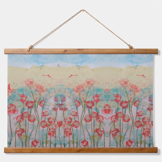 Teppich - Rote Wildblumen Wandteppich Mit Holzrahmen (Vorne)