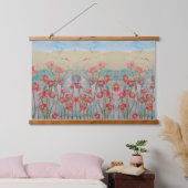 Teppich - Rote Wildblumen Wandteppich Mit Holzrahmen (Schlafzimmer)