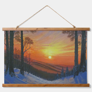 Teppich - "Sonnenuntergang über dem schneebedeckte Wandteppich Mit Holzrahmen