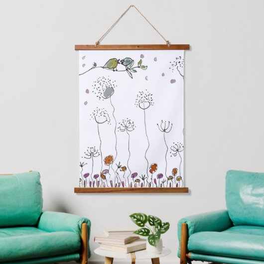 Teppich - Zwei kleine Vögel Wandteppich Mit Holzrahmen (Wohnzimmer)