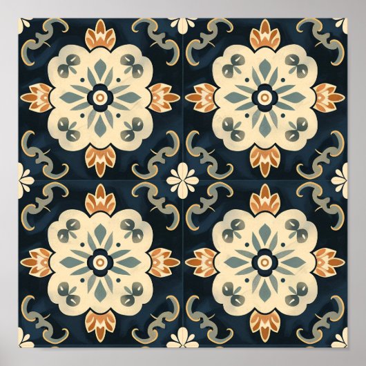 Teppiche Neo-Traditionelles Blau-Weiß-Muster Poster (Vorne)