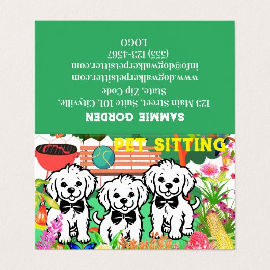 Teppiche und Hunde Walker Farbenfrohe Parkanlage C Visitenkarten (Außenseite Aufgefaltet)