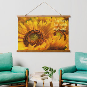Teppichgelbe Sonnenblumen Spruch Holz oben Wandteppich Mit Holzrahmen