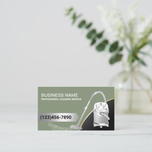 Teppichreinigung Silver Vacuum Reiniger Grün Visitenkarte (Stehend Vorderseite)