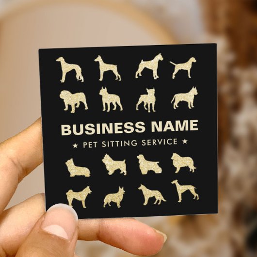 Teppichsitzer Moderner Black & Gold Dog Groomer Quadratische Visitenkarte
