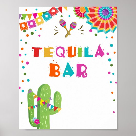 Tequila Bar Fiesta Drinks Cactus Table Sign Poster (Vorne)