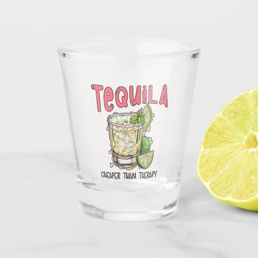 Tequila billiger als Therapie Funny Tequila Mexika Schnapsglas (Vorderseite)