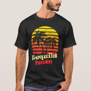 Tequila Dienstag 80er Summer Beach Palm Tree Sunse T-Shirt