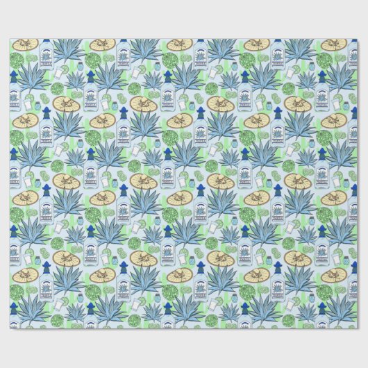 Tequila Drink Blue Agave Cactus Gemustert Geschenkpapier (Flach)