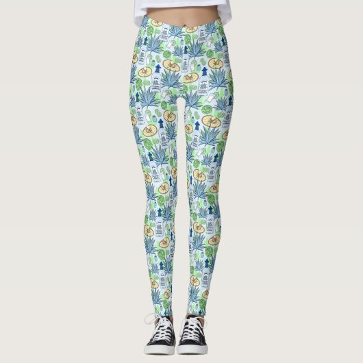 Tequila Drinker Blue Agave Cactus und Sombreros Leggings (Vorderseite)