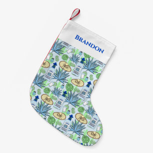 Tequila Drinker Fun Blue Agave Cactus Pattern Kleiner Weihnachtsstrumpf