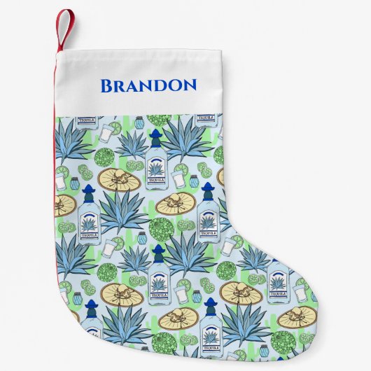 Tequila Drinker Fun Blue Agave Cactus Pattern Kleiner Weihnachtsstrumpf (Vorderseite)