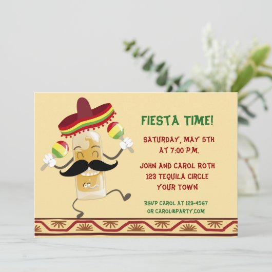 Tequila Flasche Fiesta Einladung (Stehend Vorderseite)