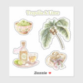 Tequila & Lime Guacamole Tropischer Palmenbaum Hut Aufkleber (Blatt)