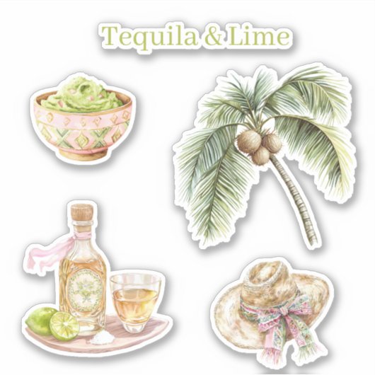 Tequila & Lime Guacamole Tropischer Palmenbaum Hut Aufkleber (Vorderseite)