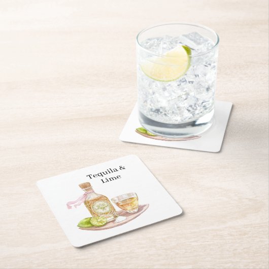 Tequila & Limette Rechteckiger Pappuntersetzer (Vor Ort)