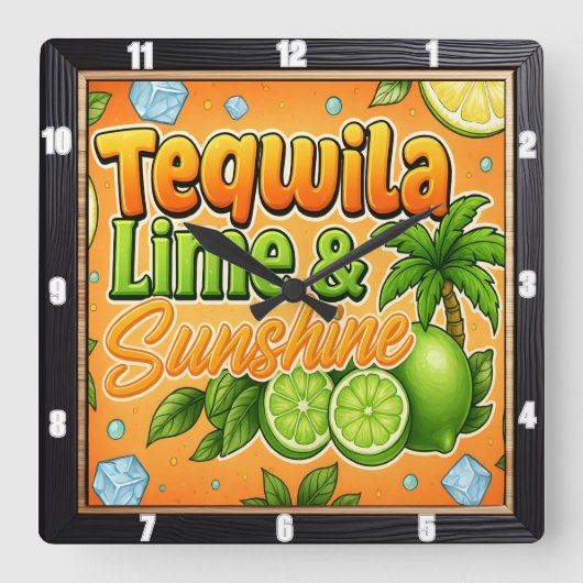 Tequila Limon Sunshine Party Quadratische Wanduhr (Vorderseite)