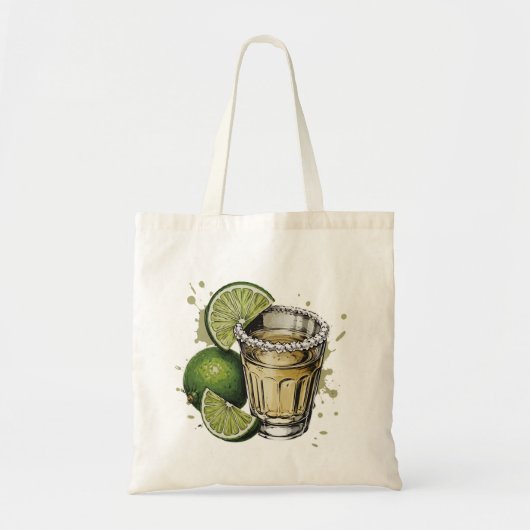 Tequila-Shot mit Salzrand und Limette Illustration Tragetasche (Vorne)