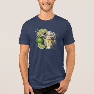 Tequila-Shot mit Salzrand und Limette Illustration Tri-Blend Shirt