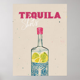 Tequila Shots Retro Bar Art Pink mexikanisch Poster
