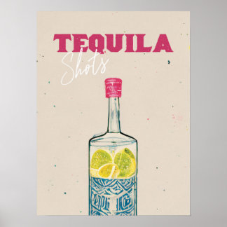 Tequila-Shots Retro-Bar-Kunst Pink Mexikanisch Poster