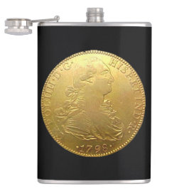 Tequila Spanish Gold Doubloon auf Black Flask Flachmann