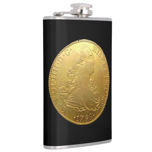 Tequila Spanish Gold Doubloon auf Black Flask Flachmann (Rechts)