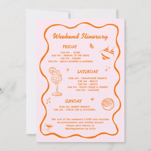 Tequila Sunrise Bachelorette Einladung (Rückseite)