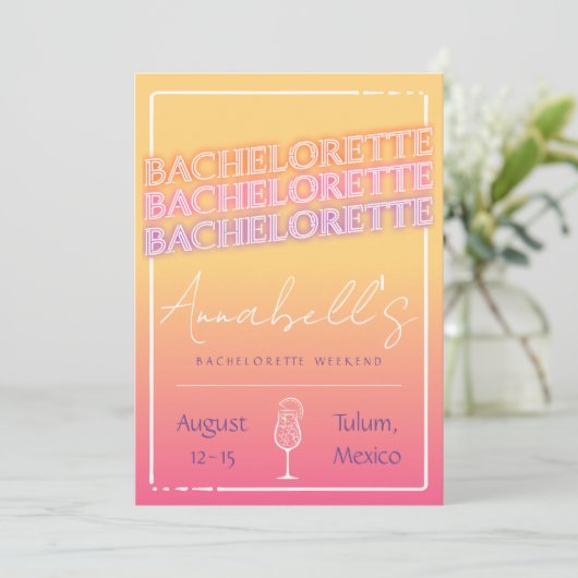 Tequila Sunrise Bachelorette Einladung (Stehend Vorderseite)