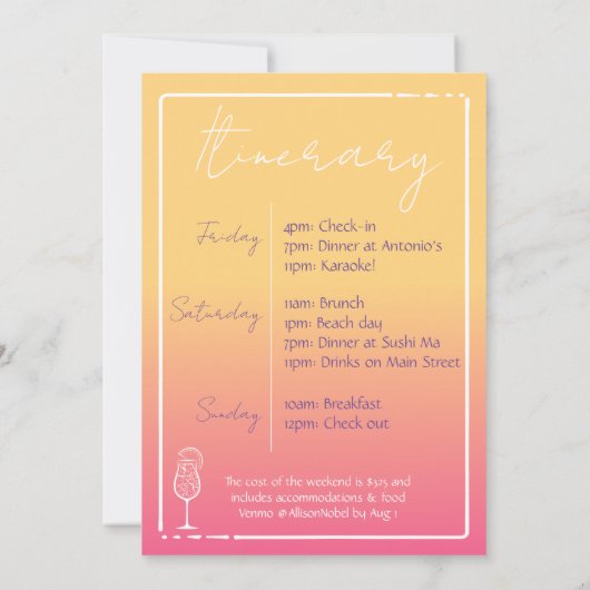 Tequila Sunrise Bachelorette Einladung (Rückseite)