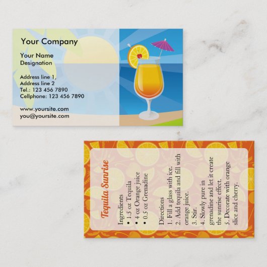 Tequila Sunrise Business Card Visitenkarte (Vorne/Hinten)
