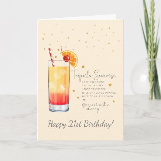 Tequila Sunrise Cocktail 21. Happy Birthday Card Karte (Vorderseite)