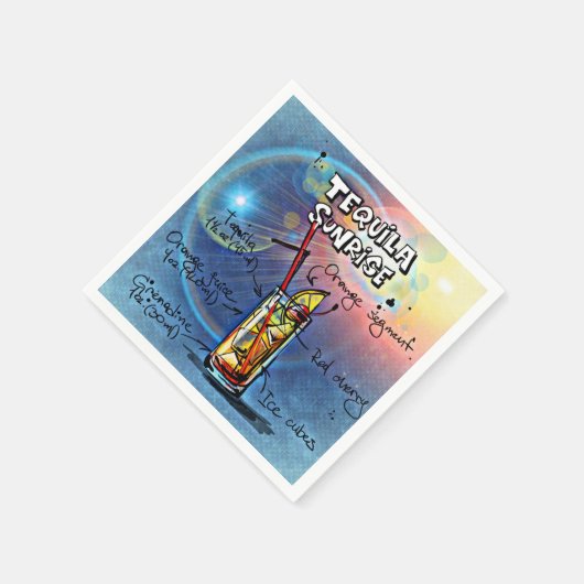 Tequila Sunrise Cocktail (#7/12 Drink Recipe Set) Serviette (Ecke)