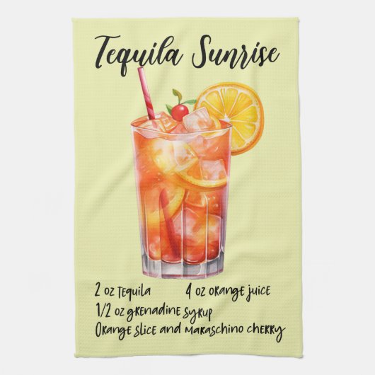 Tequila Sunrise Cocktail Rezept Geschirrtuch (Vertikal)