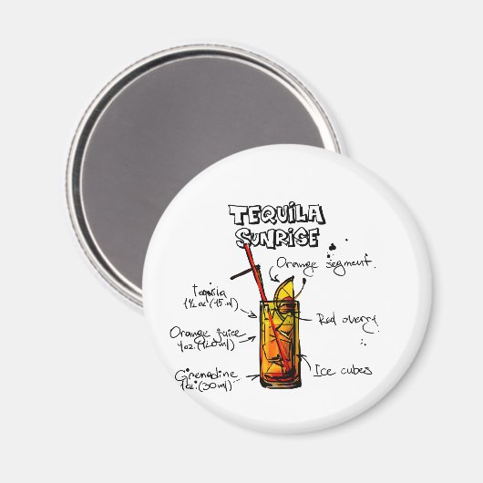 Tequila Sunrise Cocktail Rezept Magnet (Vorderseite/Rückseite)